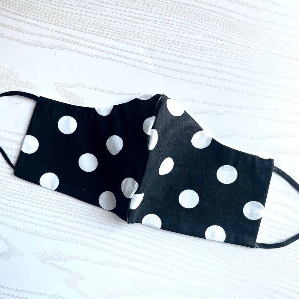 Black & White Polka Dot Print Adjustable Mask, Light Weight, Breathable Masks